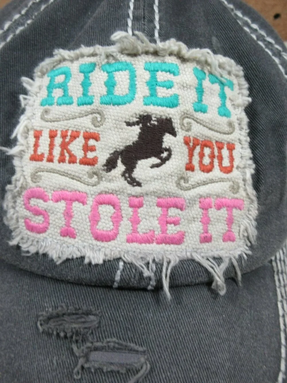 KB ETHOS womens gray distressed Ride It Equestrian Cowgirl strapback hat